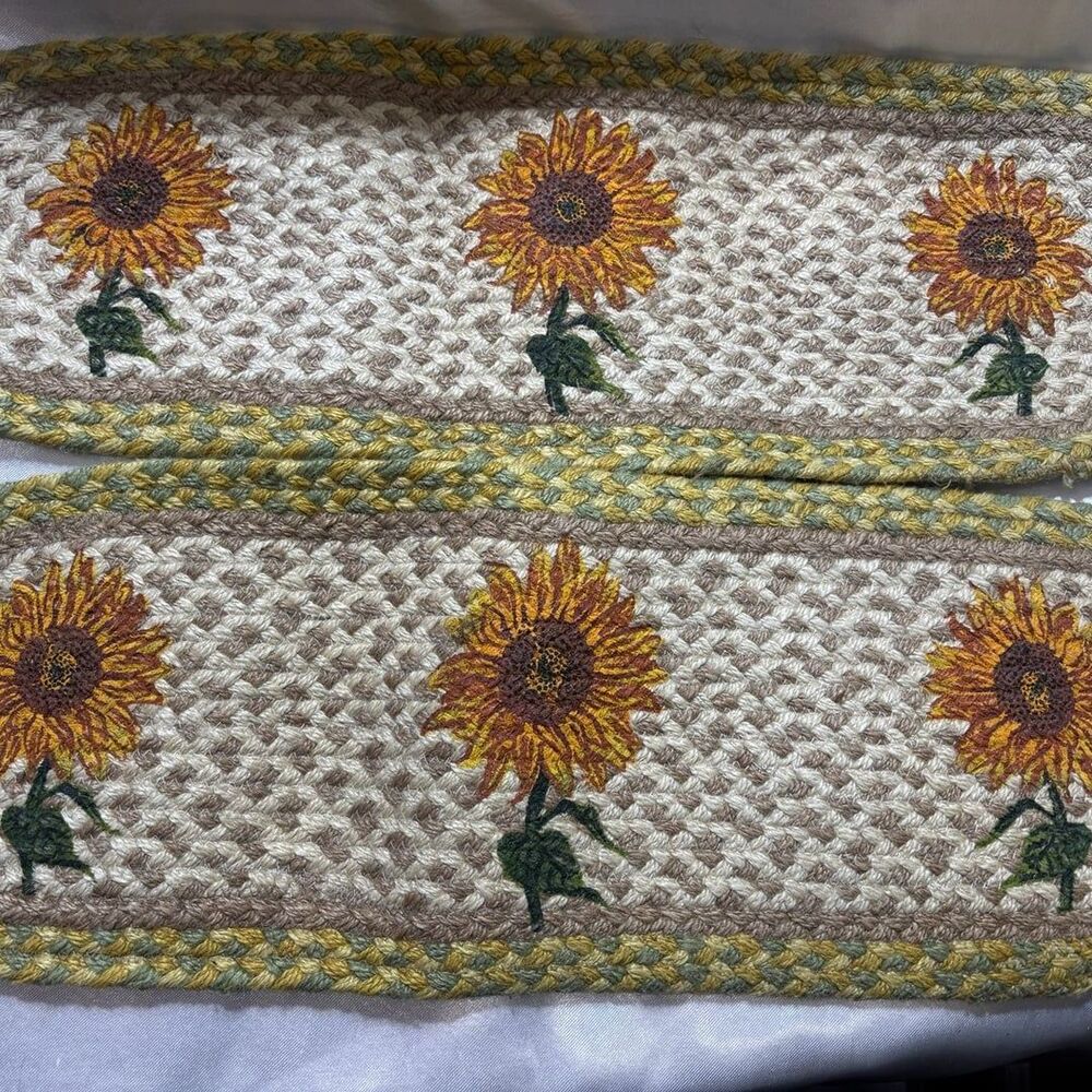 2x Braided Jute Stenciled Stair Tread Rug. SUNFLOWER. Earth Rugs. 27" x 8.25"